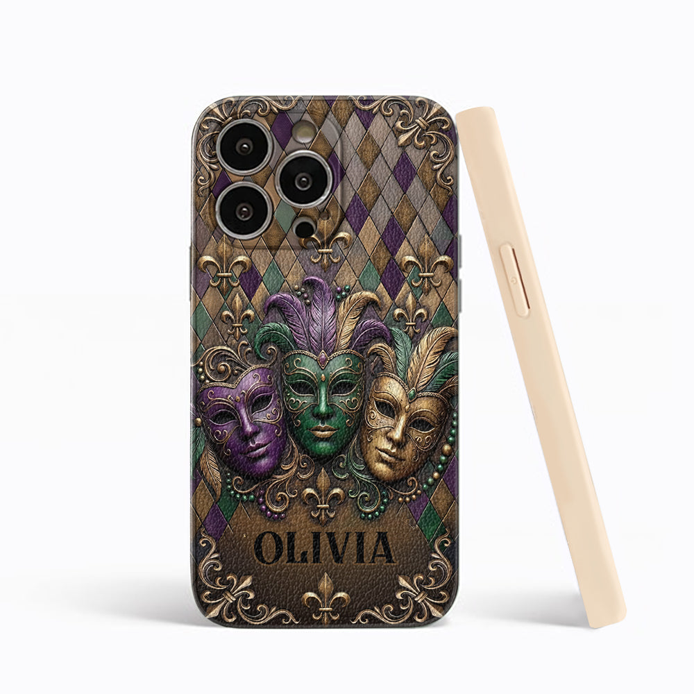 Mardi Gras Fleur de Lis - Personalisierte Mardi Gras Leder-Handyhülle