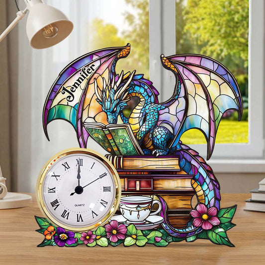 Mystisches Drachenbuch – Personalisierte Drachen-Acryl-Uhrplakette