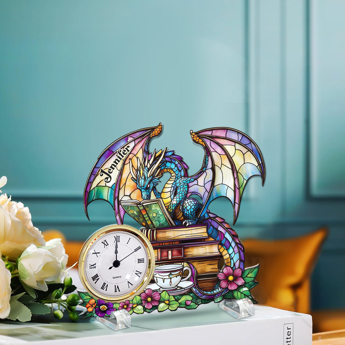 Mystical Dragon Book - Personalized Dragon Acrylic Clock Plaque