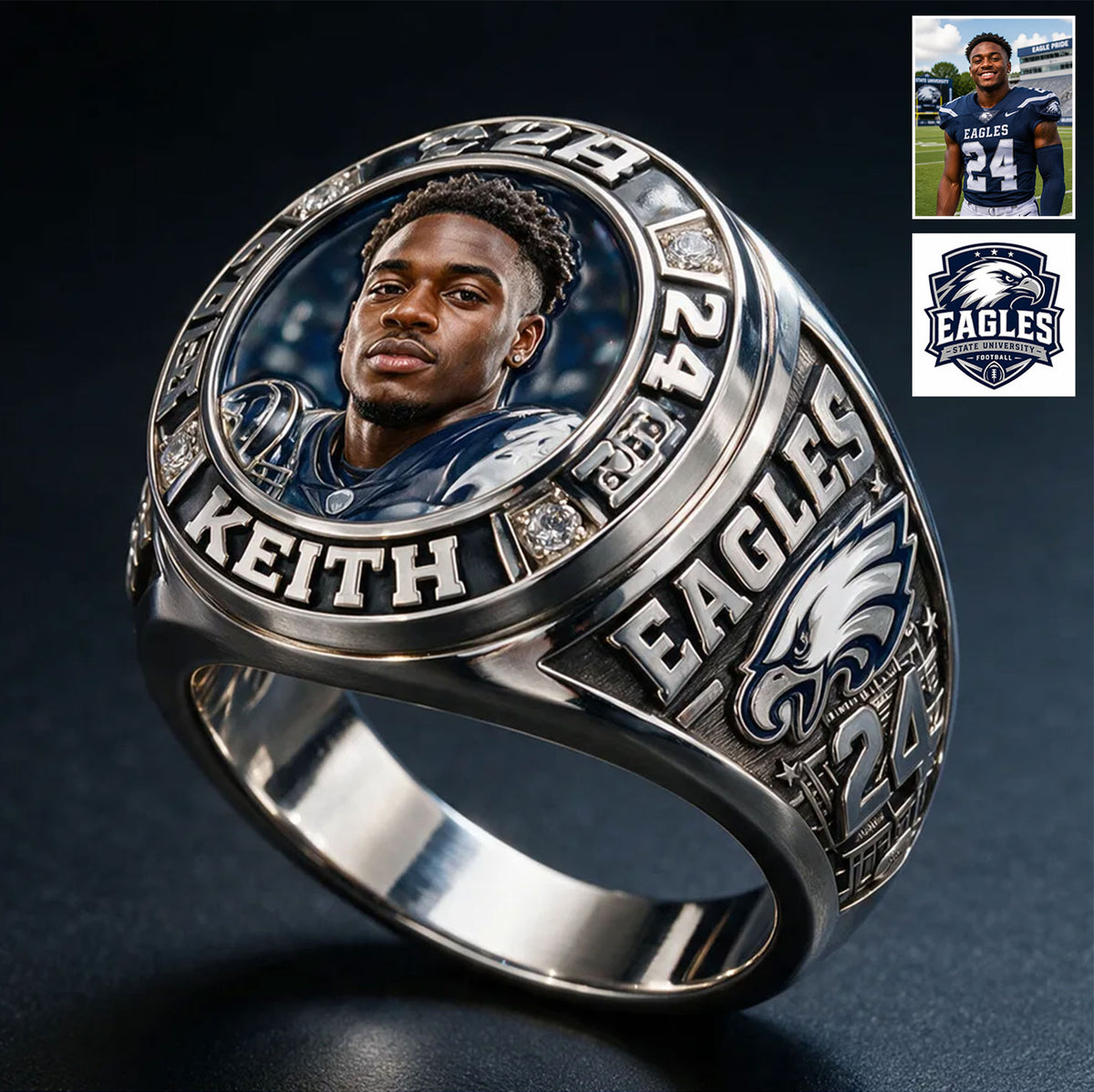 The MVP Ring, Champion Ring - Personalized Football Signet Ring