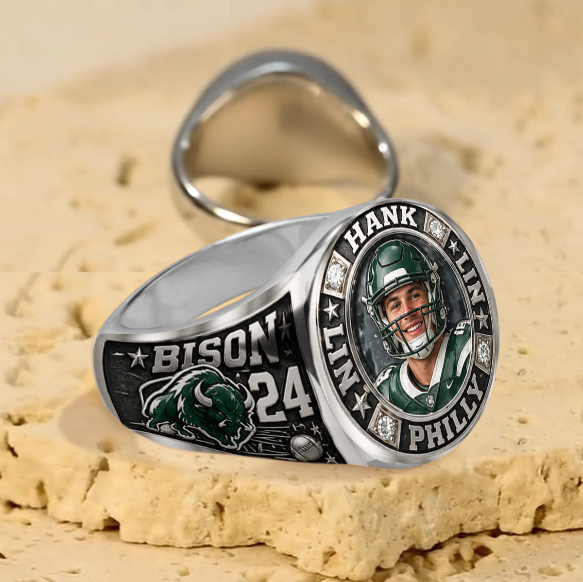 The MVP Ring, Champion Ring - Personalized Football Signet Ring