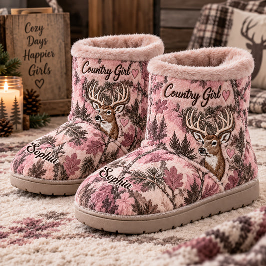 Landmädchen - Personalisierte Jagd-Faux-Fur-Bootslipper