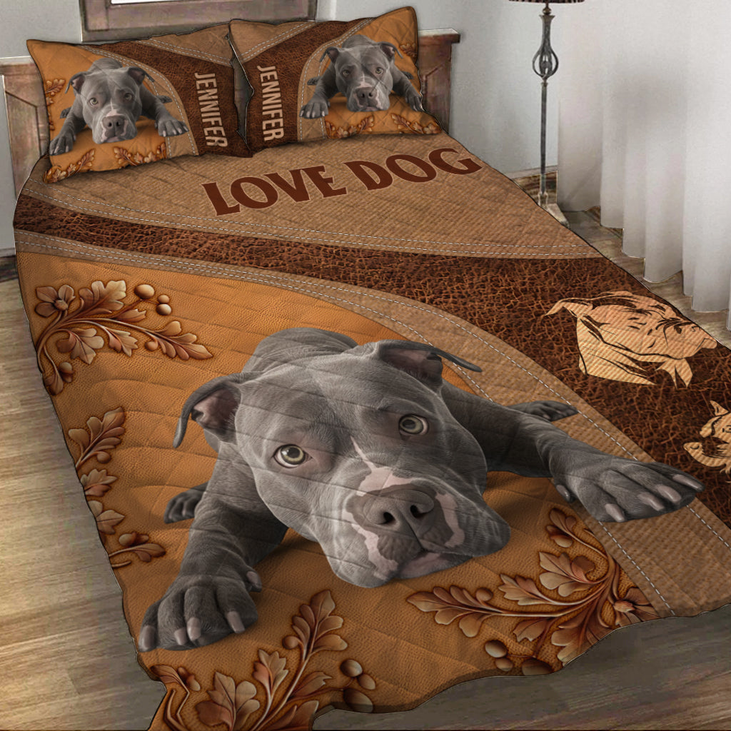 Sleeping Pitbull - Personalized Dog Quilt Set