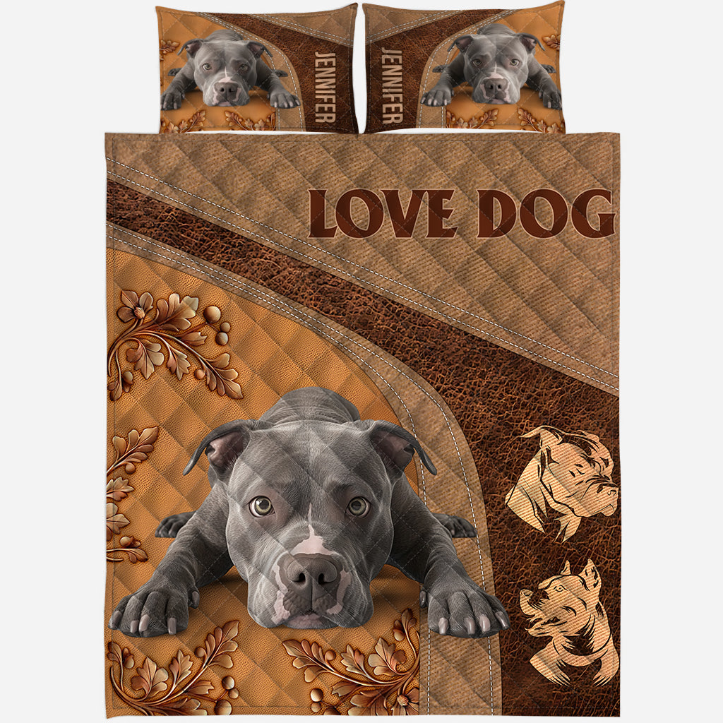 Sleeping Pitbull - Personalized Dog Quilt Set