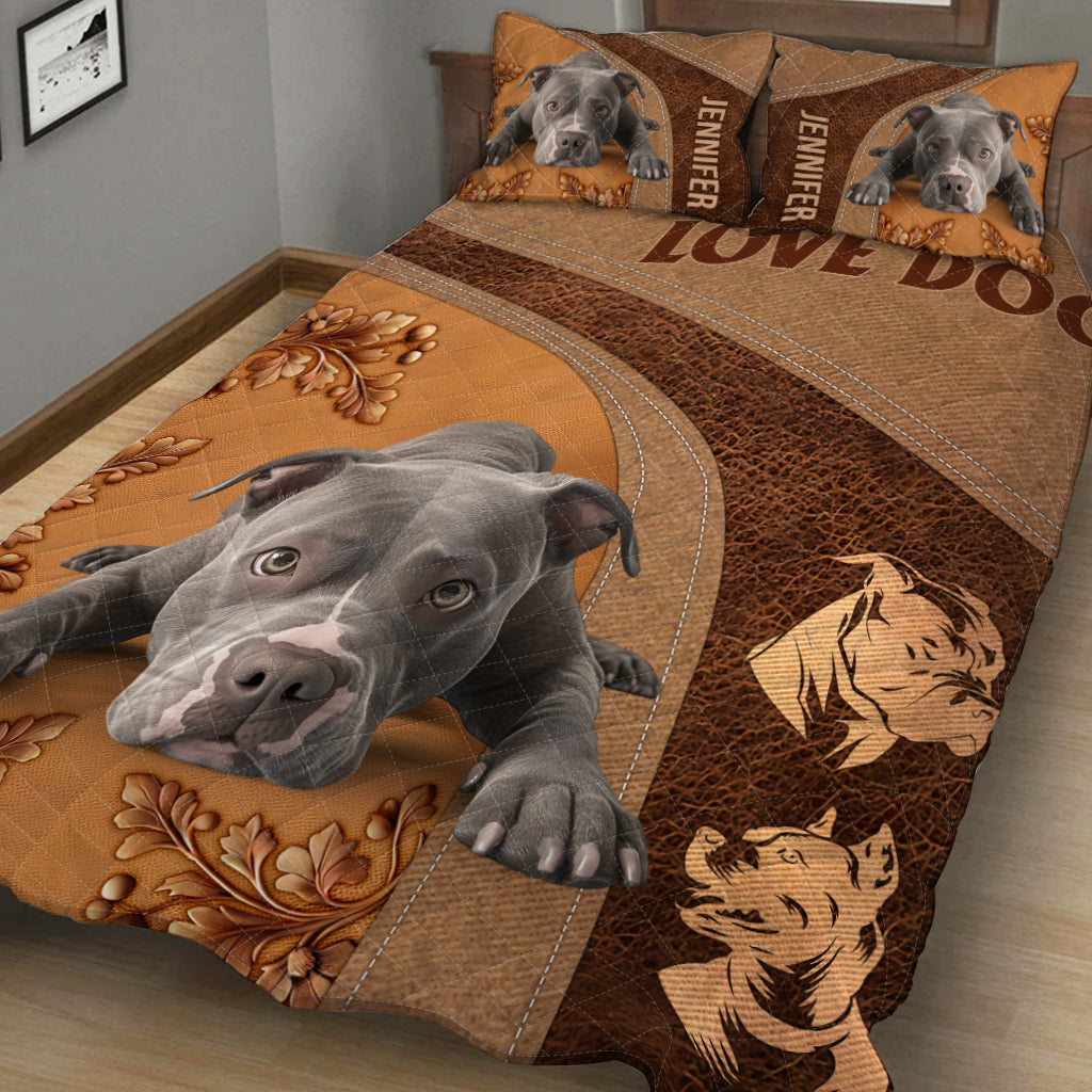 Sleeping Pitbull - Personalized Dog Quilt Set