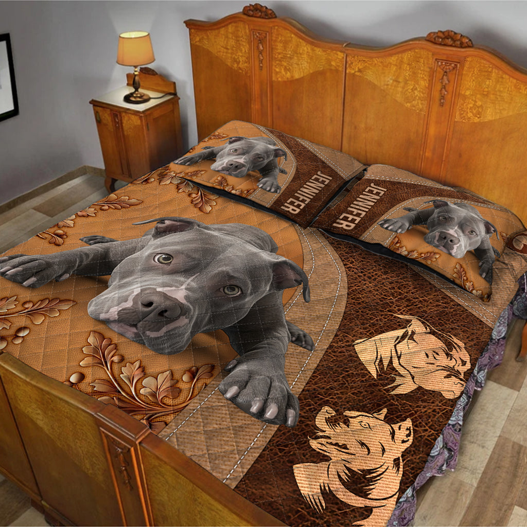 Sleeping Pitbull - Personalized Dog Quilt Set