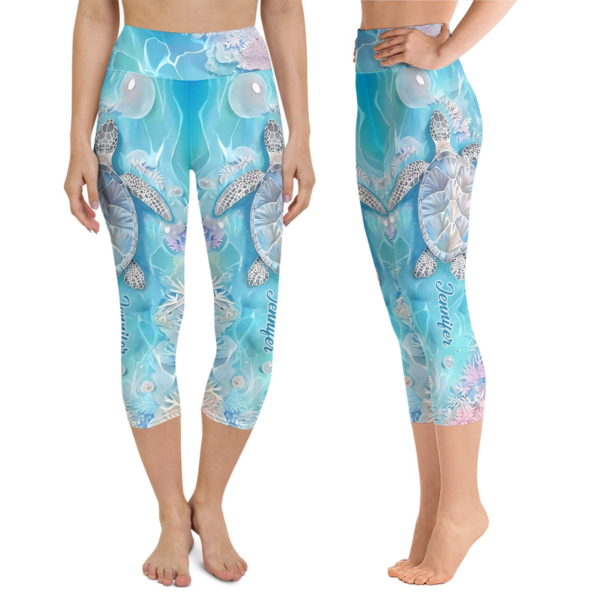 Vibrant Sea Turtle - Personalized Turtle Capri Leggings