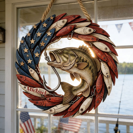 USA 250. Jubiläum Bass - Personalisierte Angel Holzschild