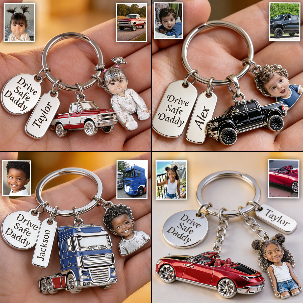 Conduisez prudemment Papa - Porte-clés personnalisé premium avec charms