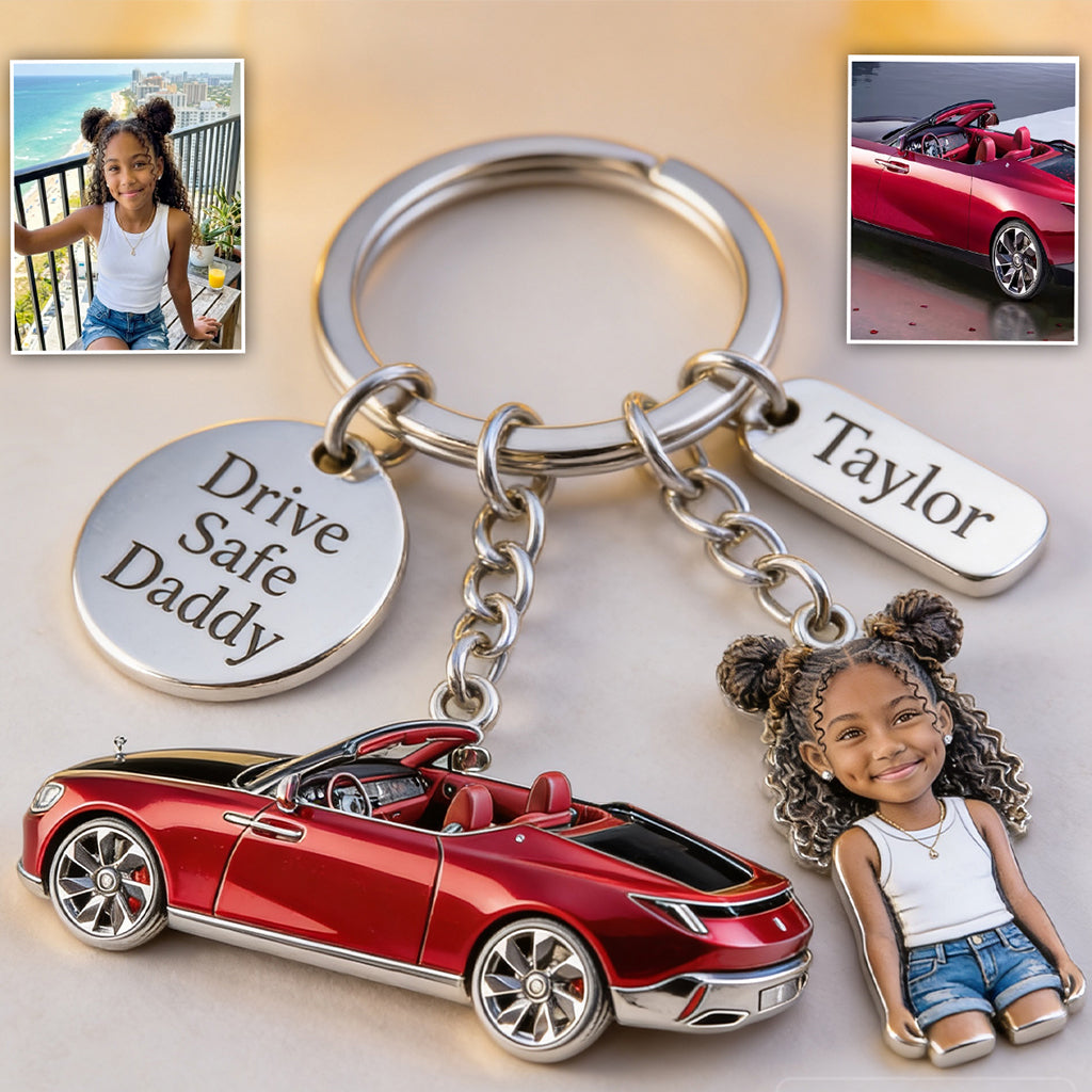 Conduisez prudemment Papa - Porte-clés personnalisé premium avec charms