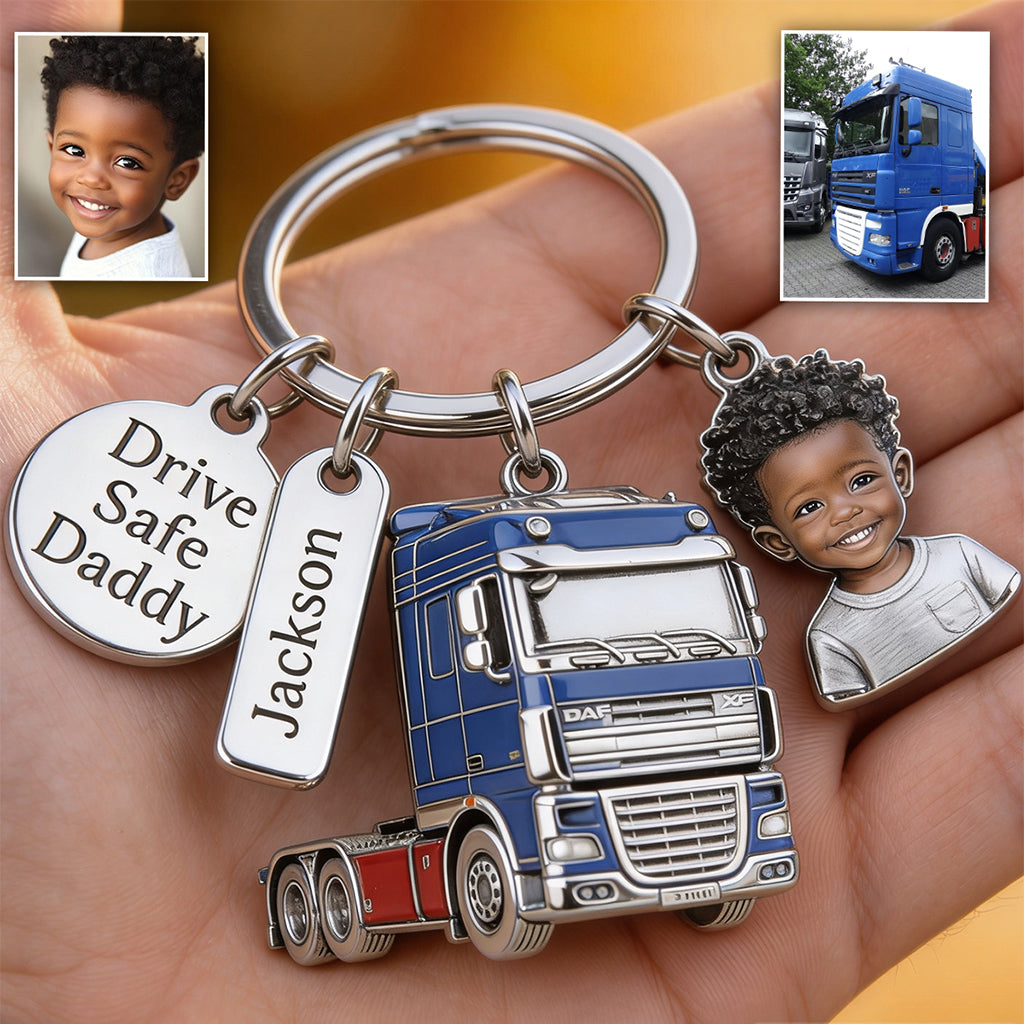 Conduisez prudemment Papa - Porte-clés personnalisé premium avec charms