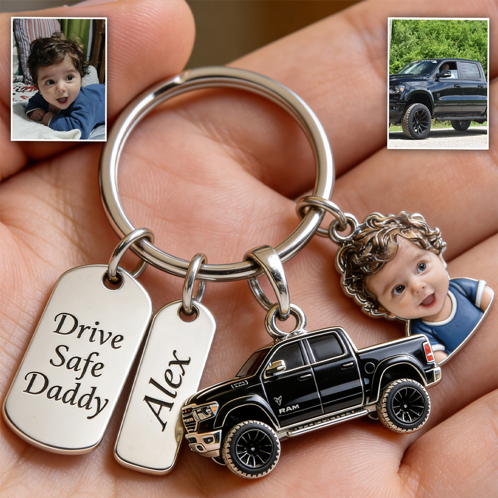 Conduisez prudemment Papa - Porte-clés personnalisé premium avec charms