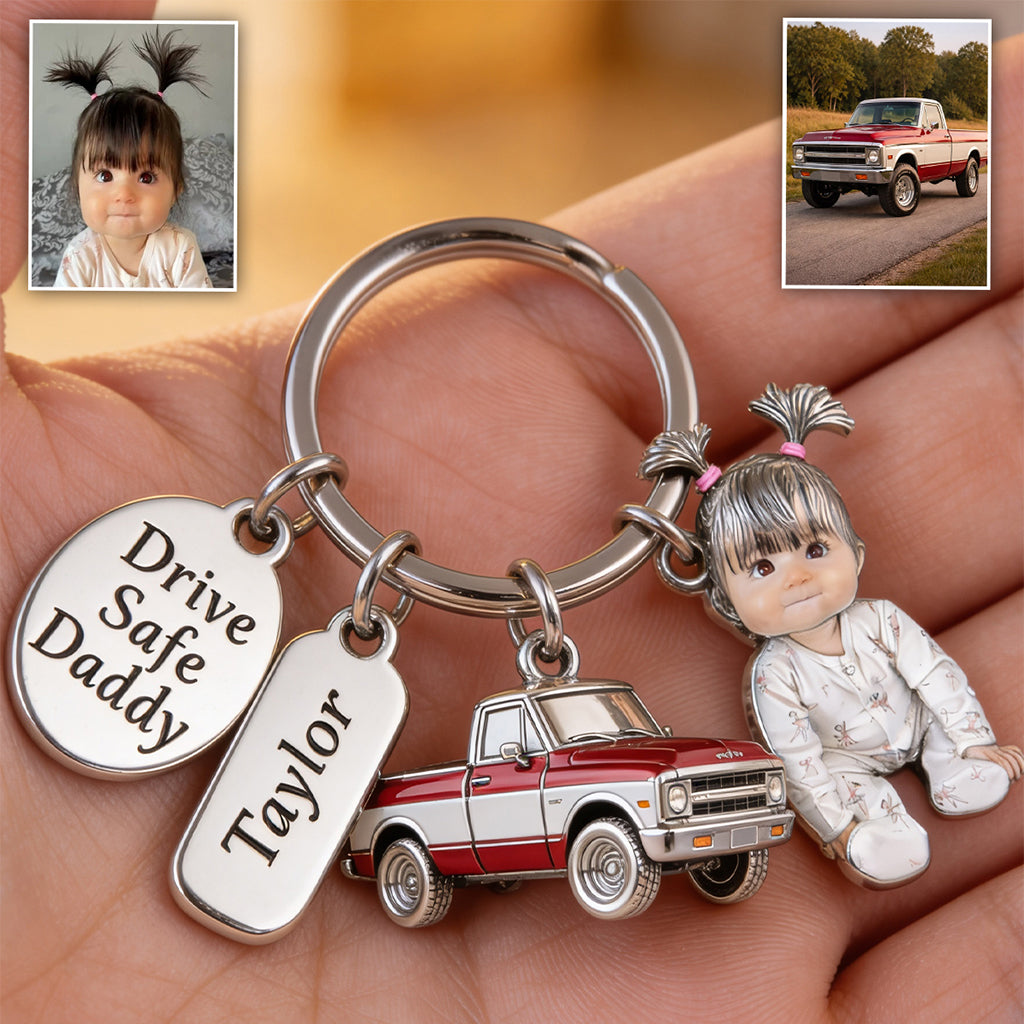 Conduisez prudemment Papa - Porte-clés personnalisé premium avec charms