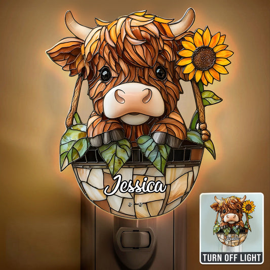 Cute Highland Cow - Personalized Highland Cow Acrylic Plug-In Night Light