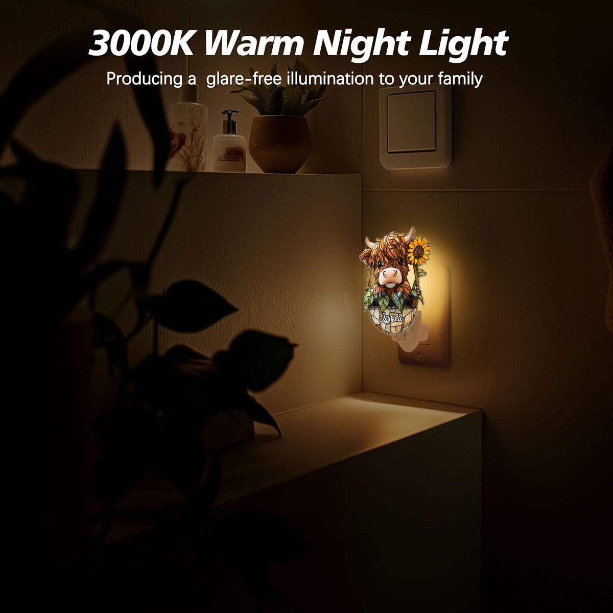 Niedliches Hochlandrind – Personalisierte Hochlandrind-Nachtleuchte aus Acryl zum Einstecken