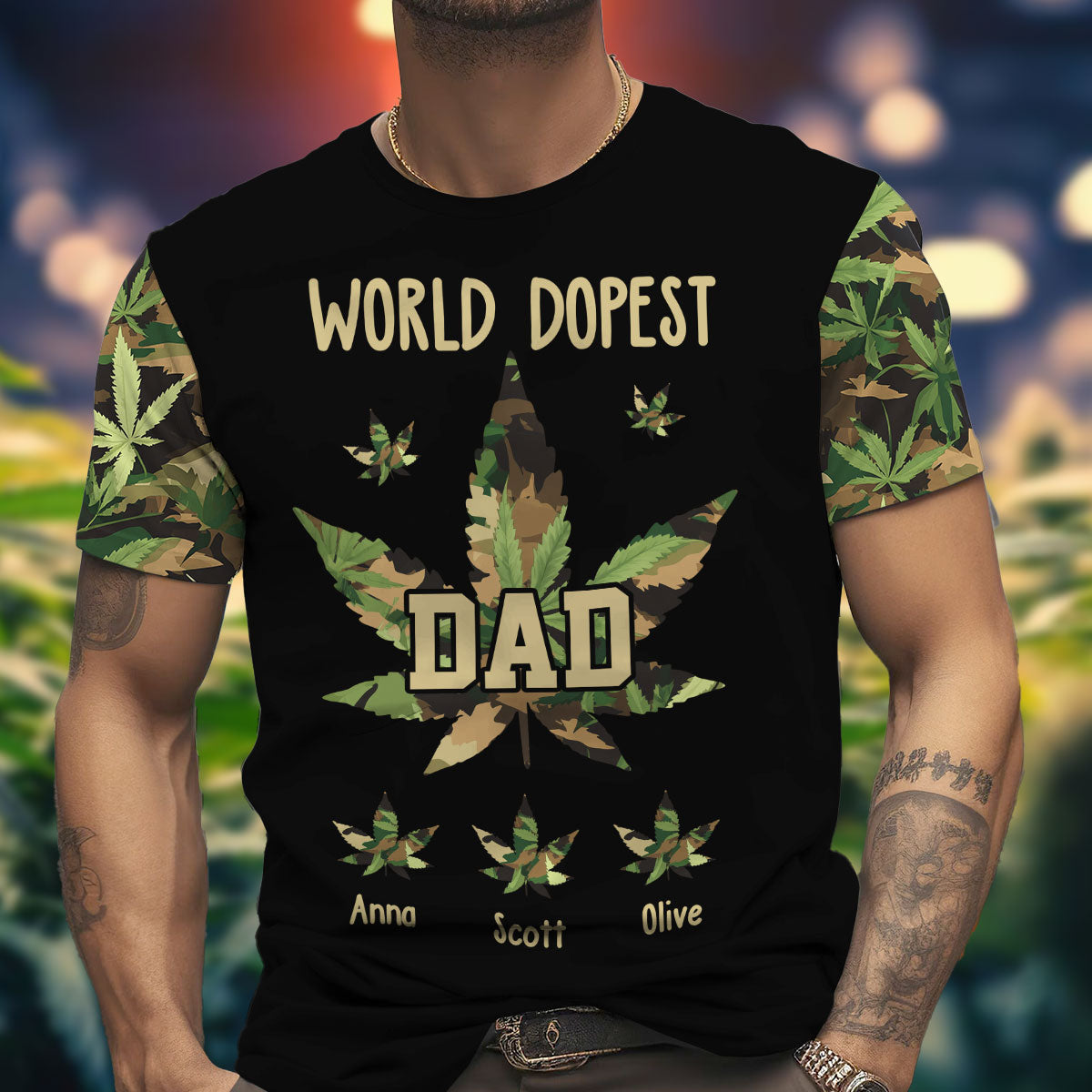 Papa le plus cool du monde - T-shirt personnalisé avec motif cannabis.