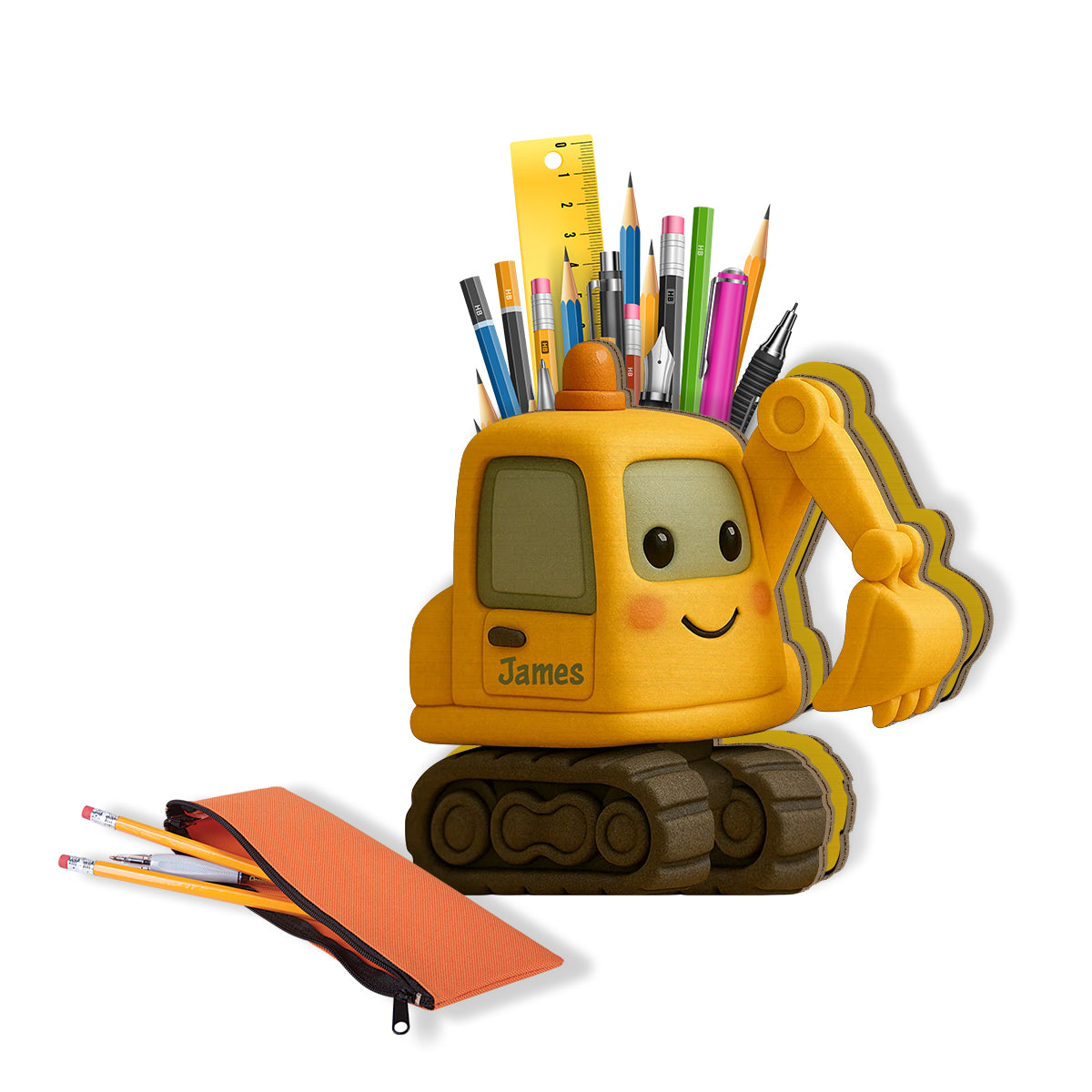 Cute Excavator - Personalized Kid Wooden Pen Holder