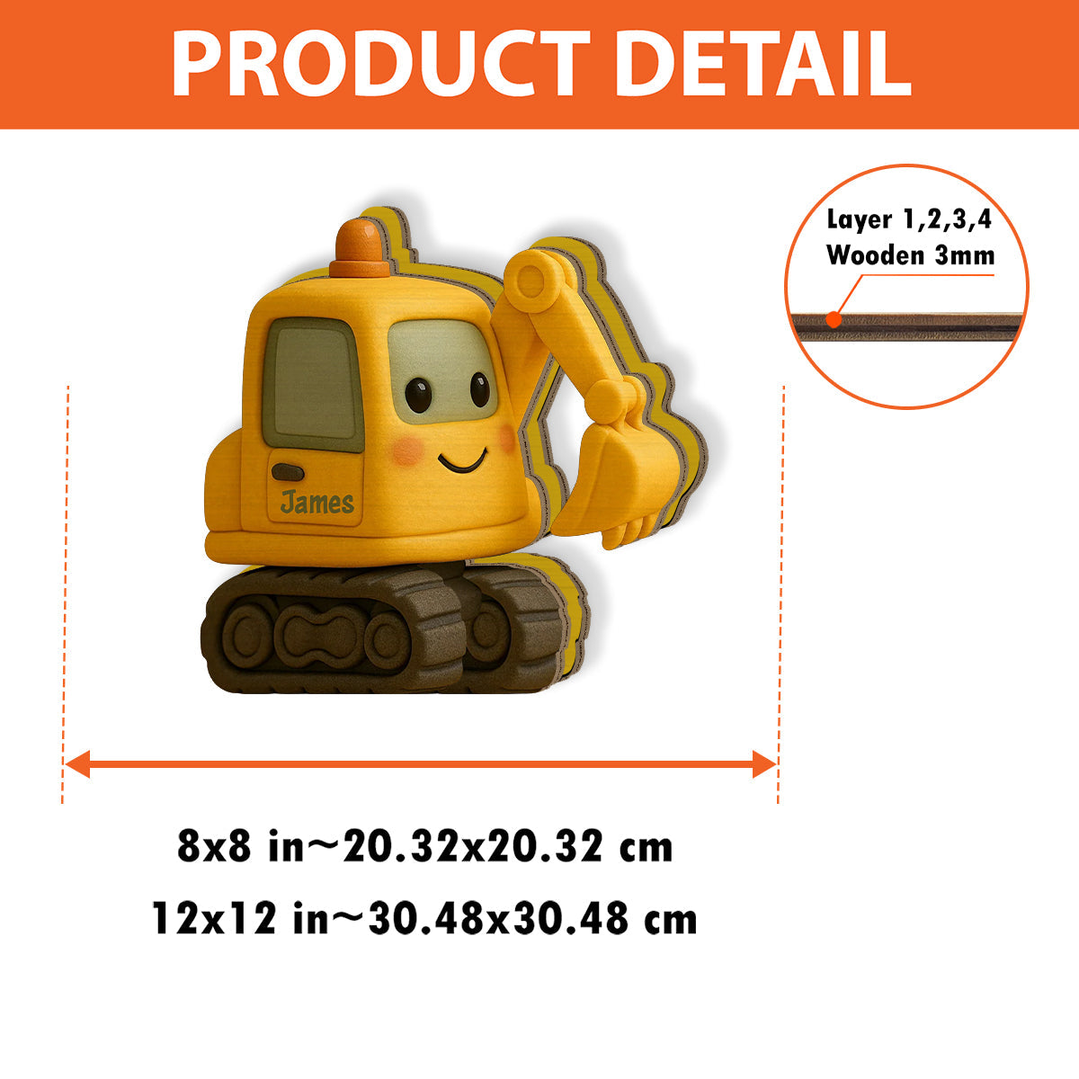 Cute Excavator - Personalized Kid Wooden Pen Holder
