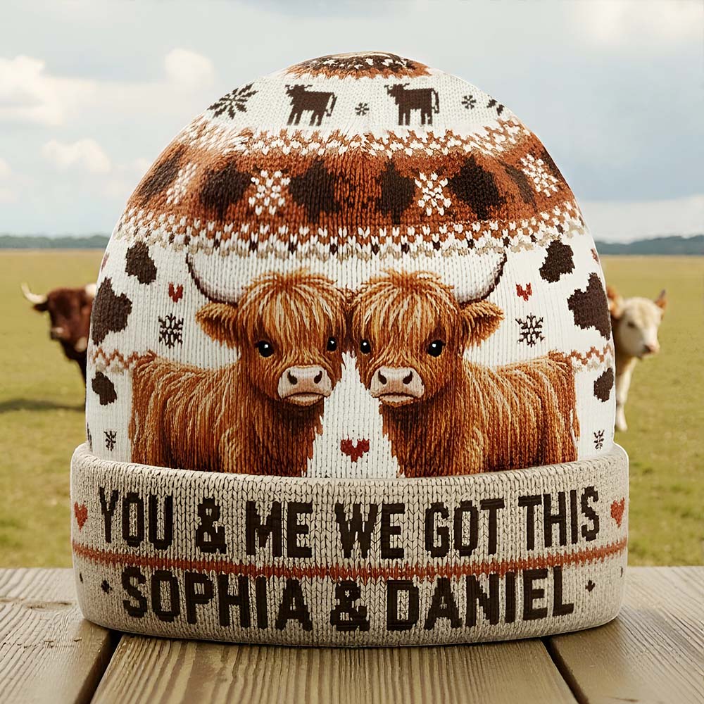 You & Me We Got This - Personalized Highland Cow Beanie Hat