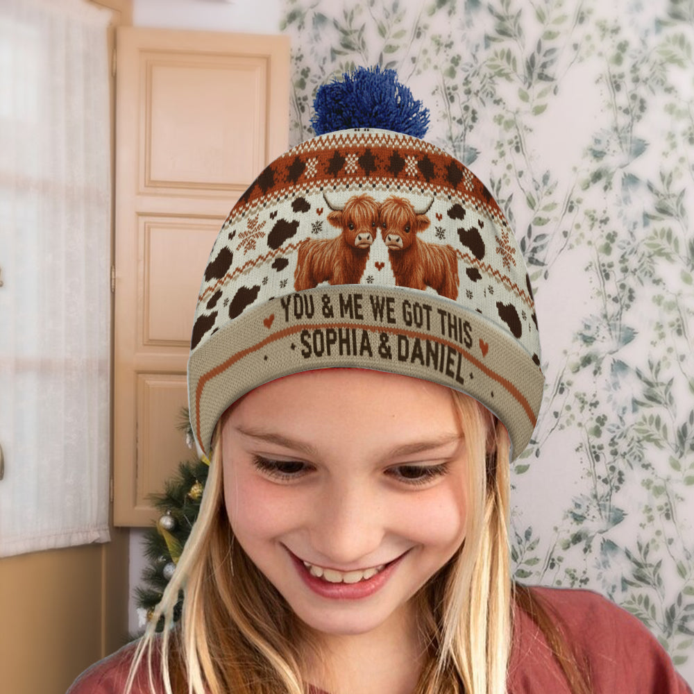You & Me We Got This - Personalized Highland Cow Beanie Hat