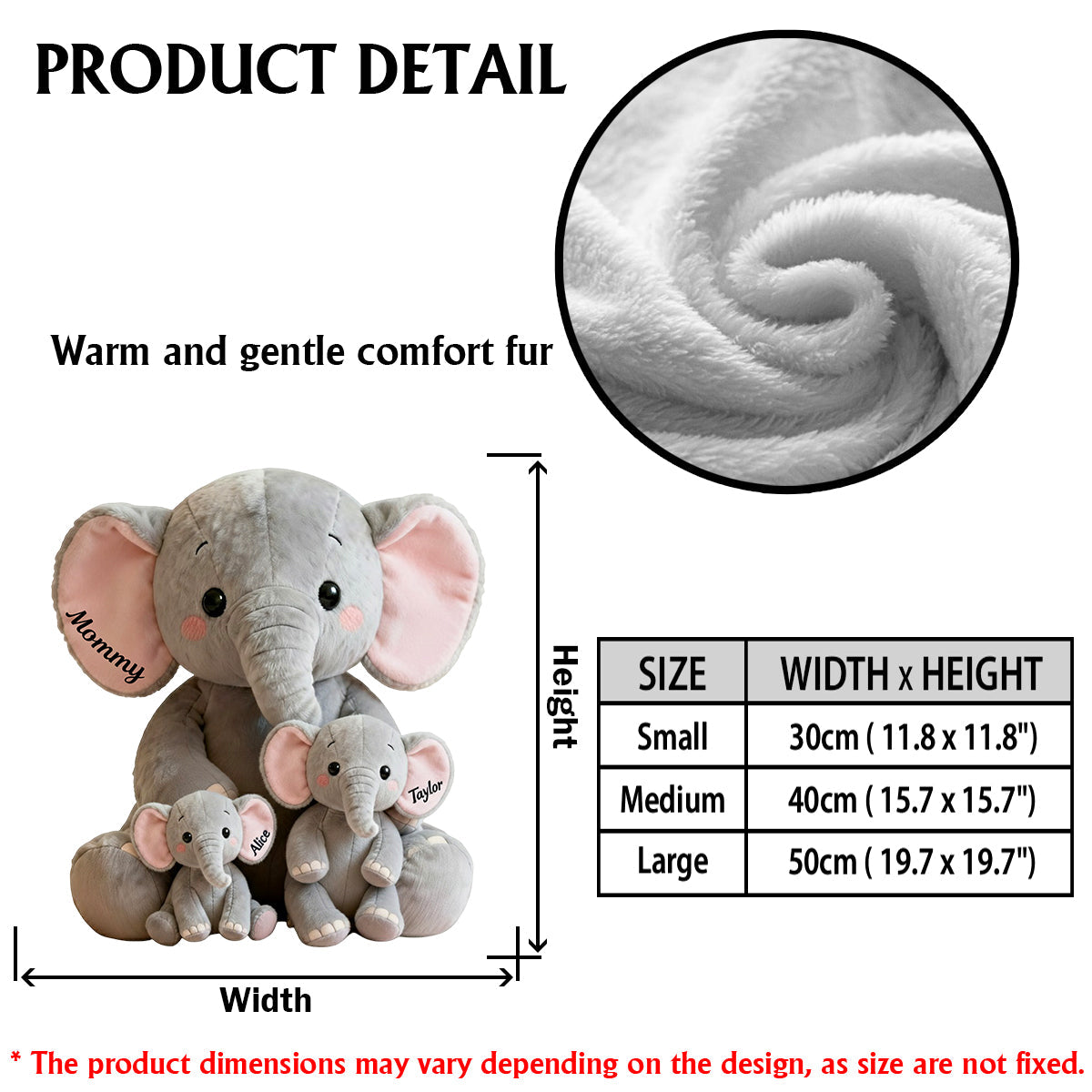 Elefantenmama/Oma mit kleinen Kindern/Enkeln – Personalisiertes Premium-Kunstfellkissen für Omas