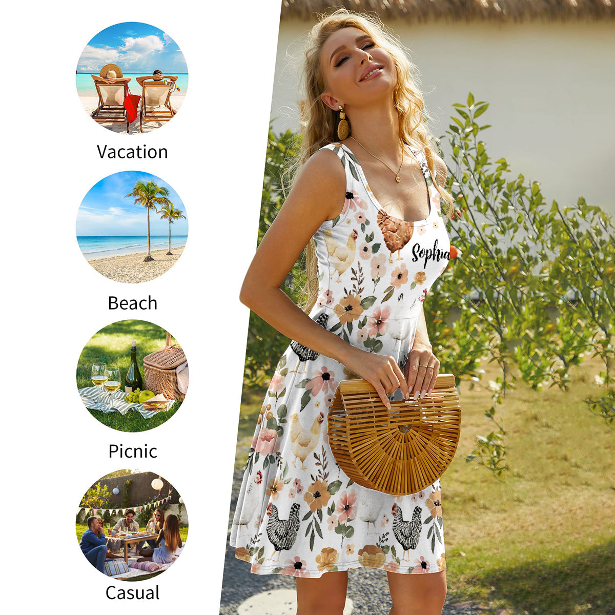 Floral Chicken - Personalized Chicken Sleeveless Dress