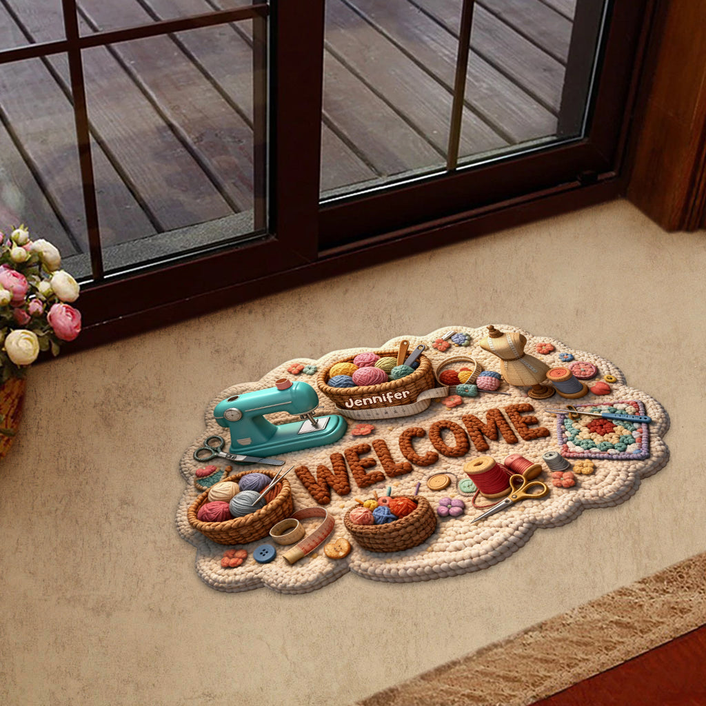 Love Sewing, Sewing Lover Gift - Personalized Sewing Shaped Doormat/ Rug