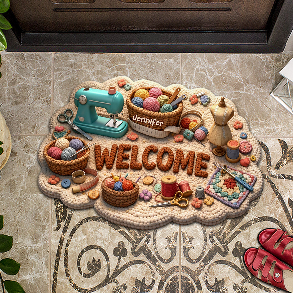 Love Sewing, Sewing Lover Gift - Personalized Sewing Shaped Doormat/ Rug