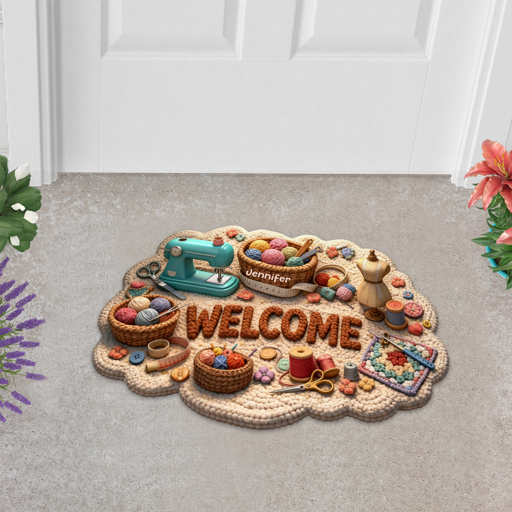 Love Sewing, Sewing Lover Gift - Personalized Sewing Shaped Doormat/ Rug