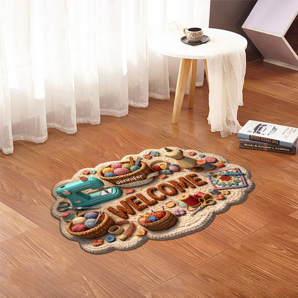 Love Sewing, Sewing Lover Gift - Personalized Sewing Shaped Doormat/ Rug