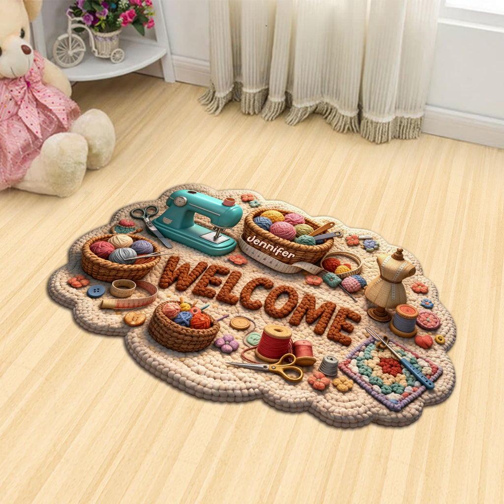 Love Sewing, Sewing Lover Gift - Personalized Sewing Shaped Doormat/ Rug
