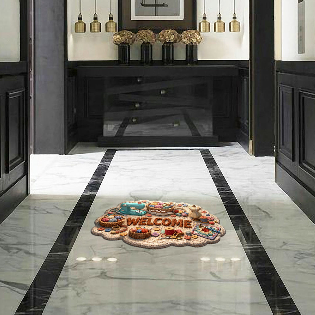 Love Sewing, Sewing Lover Gift - Personalized Sewing Shaped Doormat/ Rug