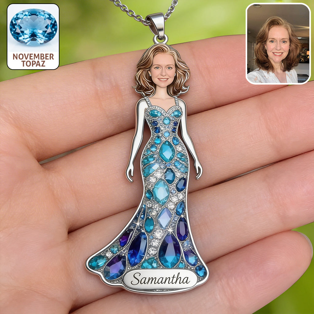 Any Birth Stone Effect - Personalized Birth Stone Shaped Metal Pendant Necklace