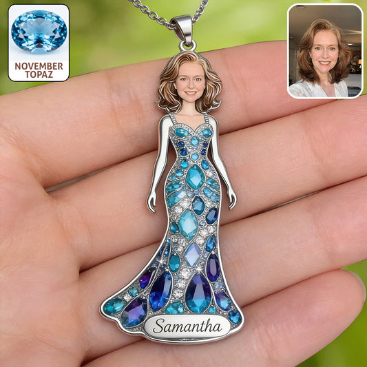 Any Birth Stone Effect - Personalized Birth Stone Shaped Metal Pendant Necklace