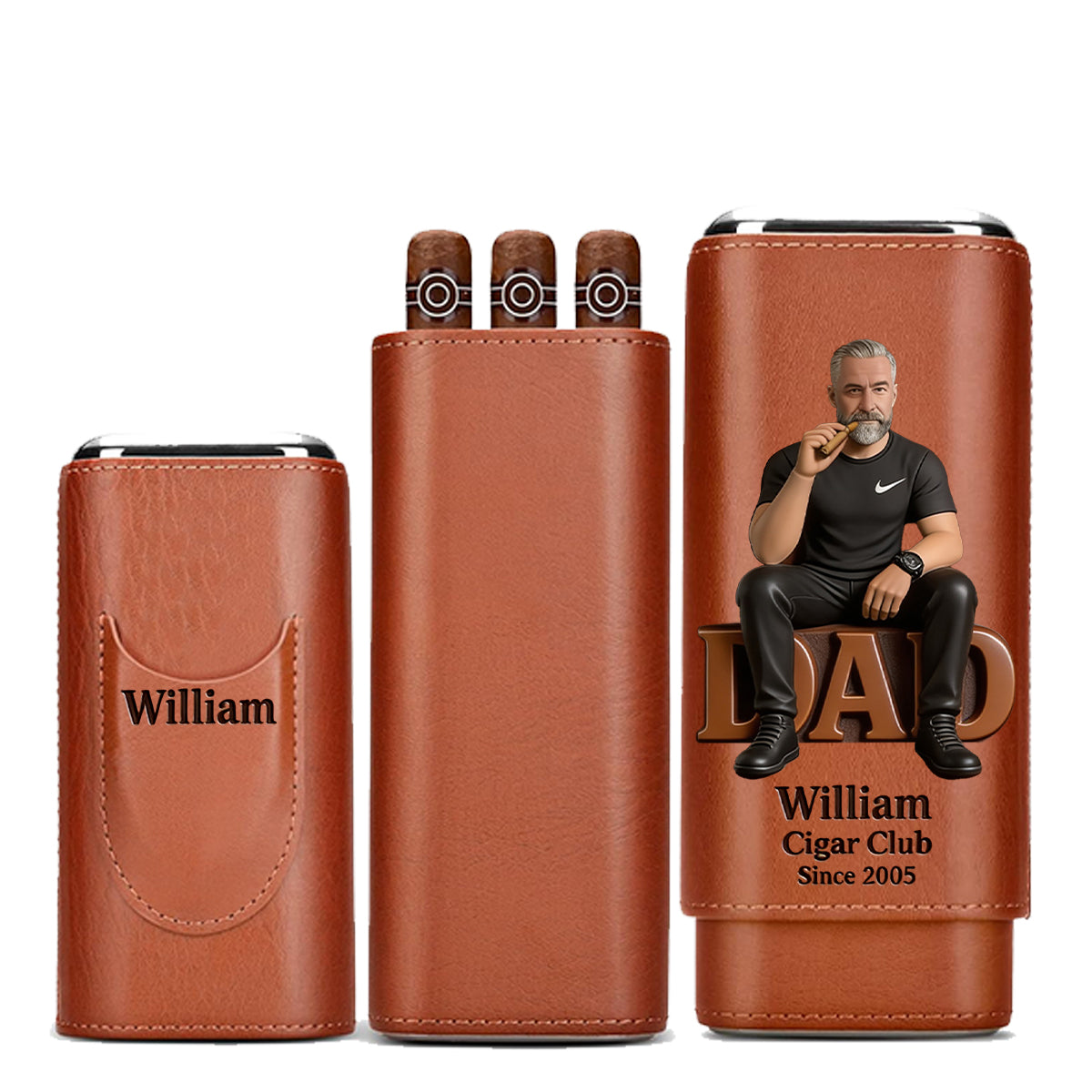 Papa liebt Zigarren - Personalisierte Leder Zigarren Humidor Box