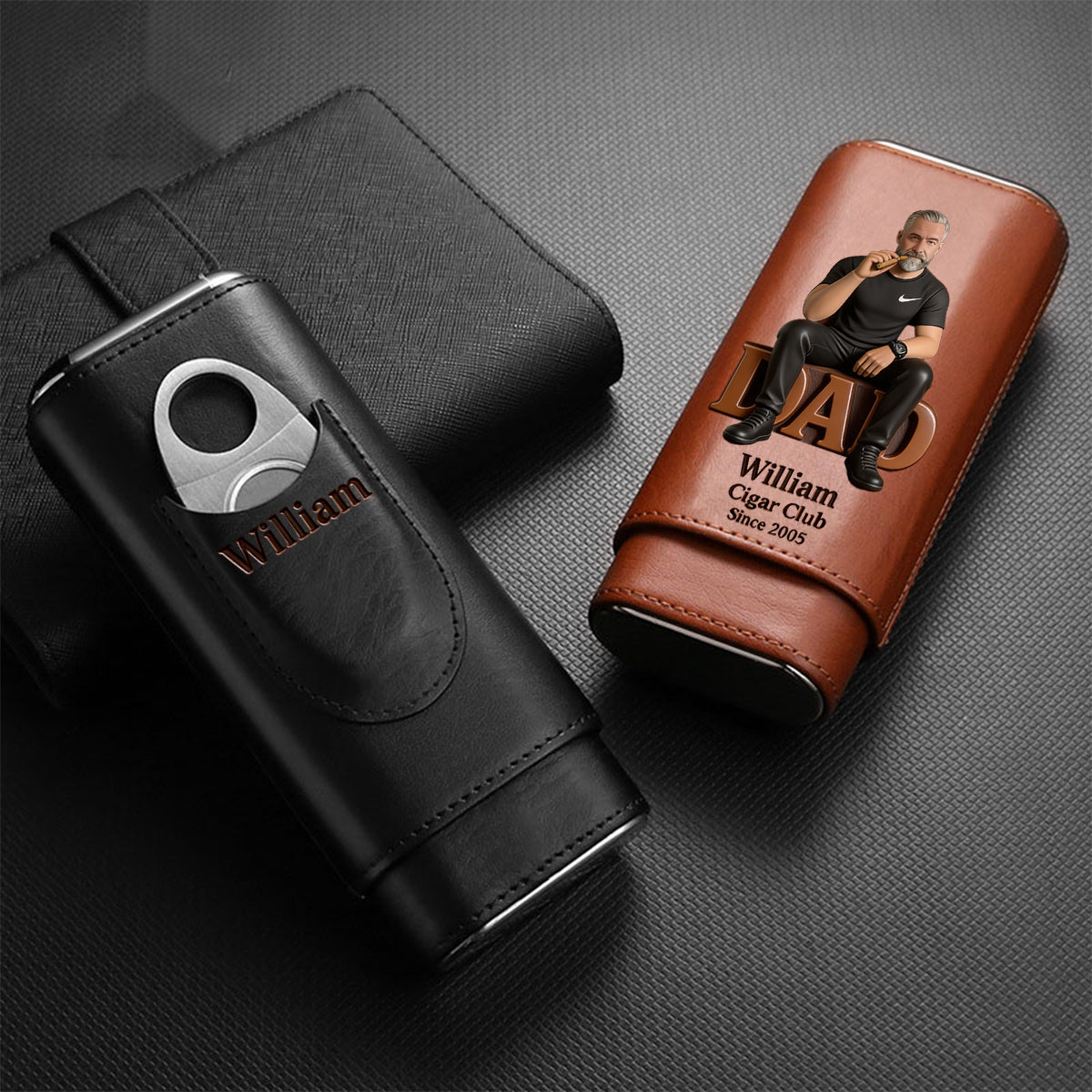 Papa liebt Zigarren - Personalisierte Leder Zigarren Humidor Box