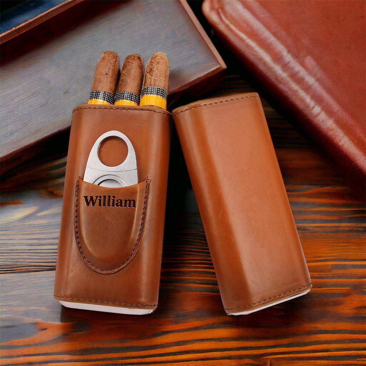 Papa liebt Zigarren - Personalisierte Leder Zigarren Humidor Box