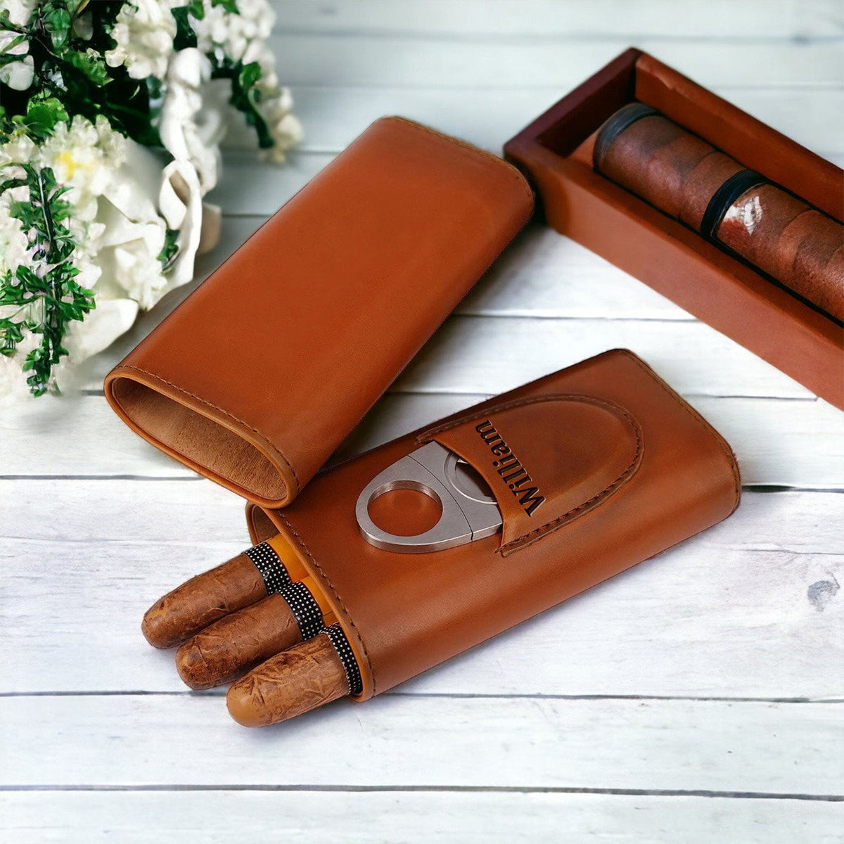 Papa liebt Zigarren - Personalisierte Leder Zigarren Humidor Box