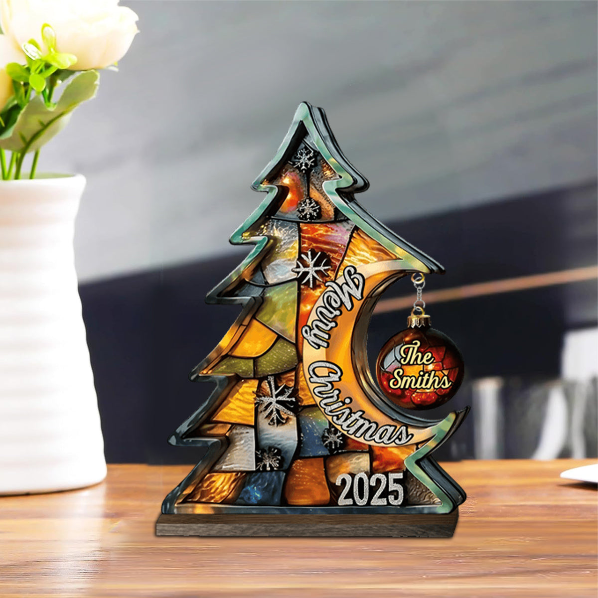 Merry Christmas - Personalized Family Plaque With Charm