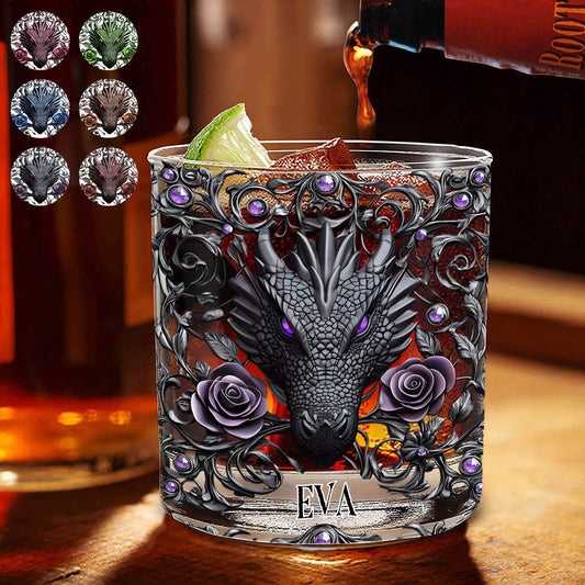Drache und Rosen – Personalisiertes Drachen-Whiskyglas