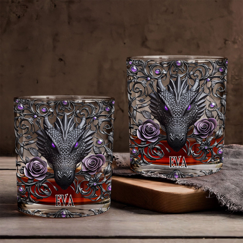 Dragon And Roses - Personalized Dragon Whiskey Glass