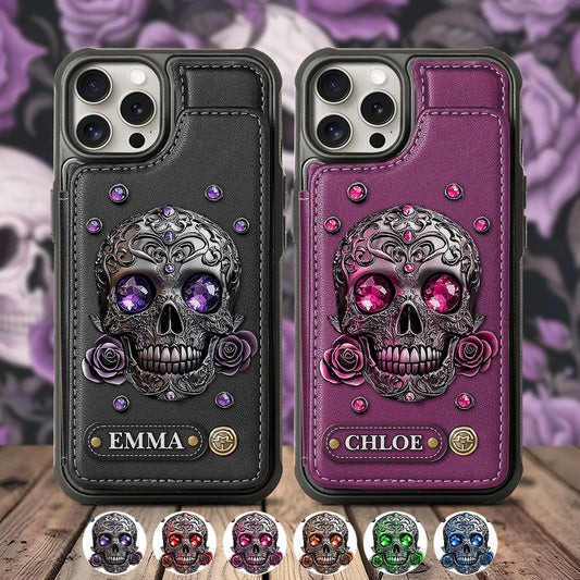 Beautiful Skull And Roses - Personalized Skull Wallet Phone Case