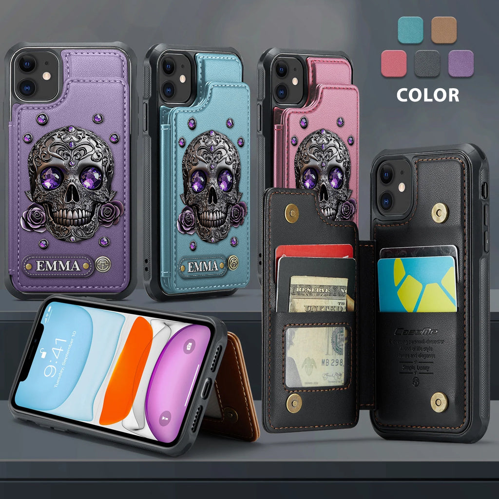 Beautiful Skull And Roses - Personalized Skull Wallet Phone Case