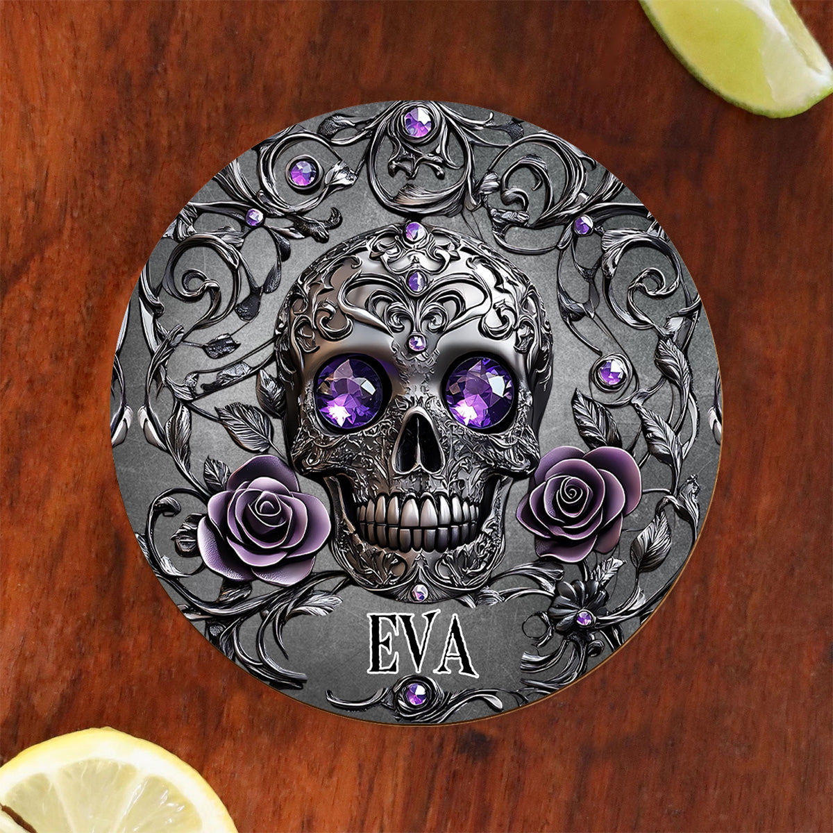 Beautiful Skull And Roses - Personalized Skull Whiskey Glass