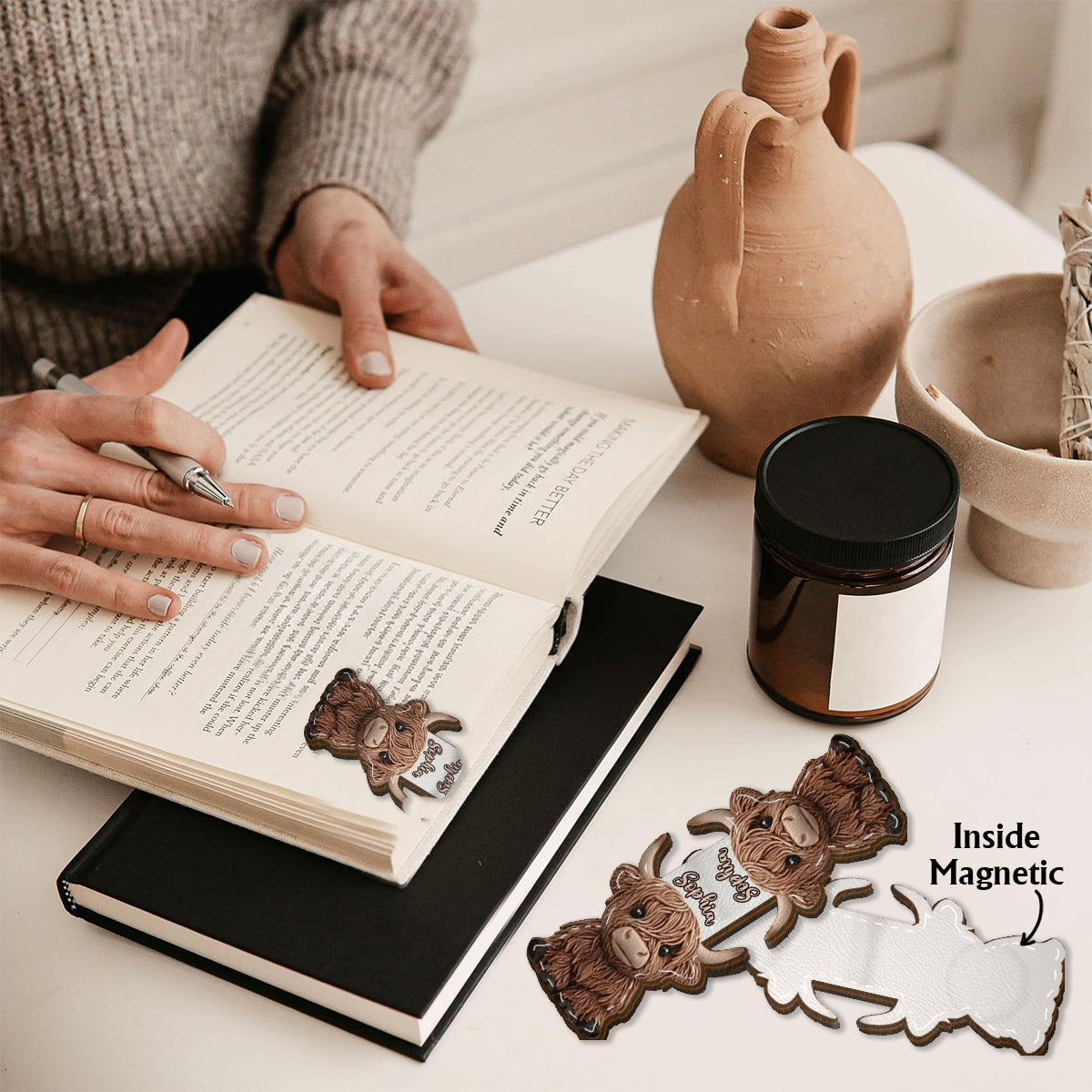 Lovely Highland Cow - Personalized Highland Cow Shaped Magnetic Bookmark
