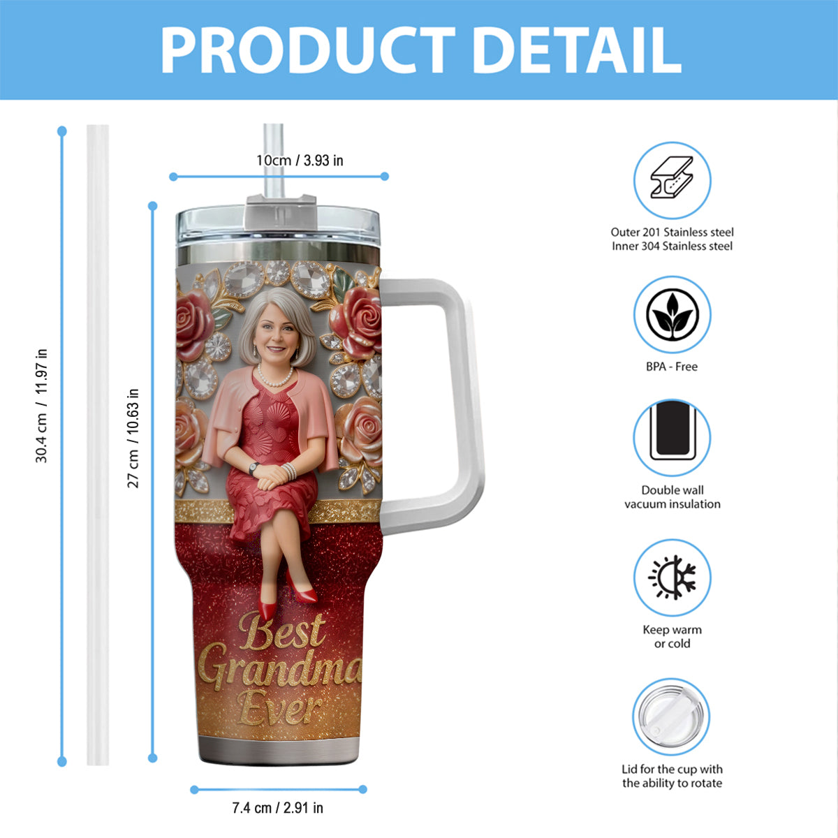 Beste Oma aller Zeiten, Perfekt für Mama, Nana - Personalisierter Oma-Becher mit Griff