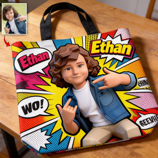 Popart Style Custom From Photo - Personalized Kid Tote Bag
