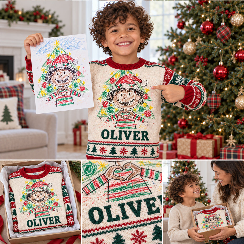 Amazing Kid Hand Drawing Sweater - Personalized Kid Ugly Sweater