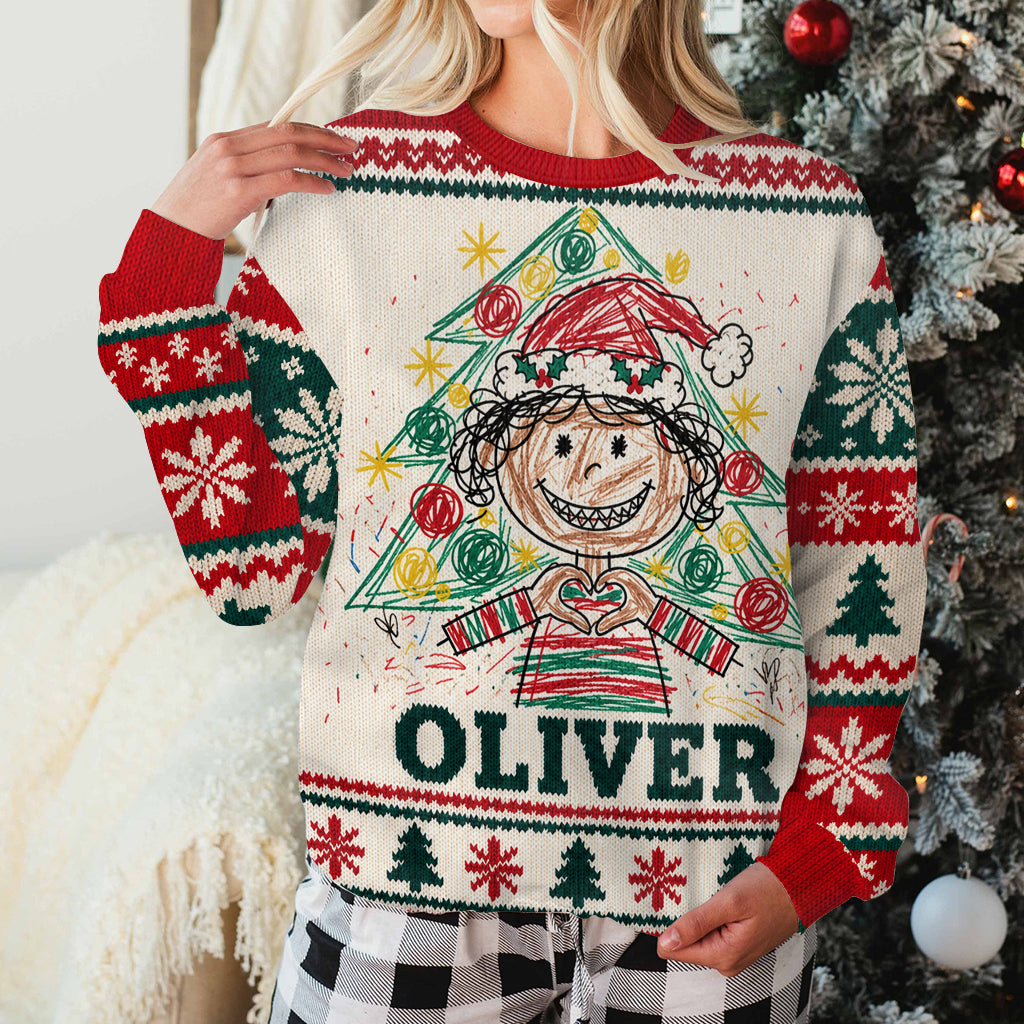 Amazing Kid Hand Drawing Sweater - Personalized Kid Ugly Sweater