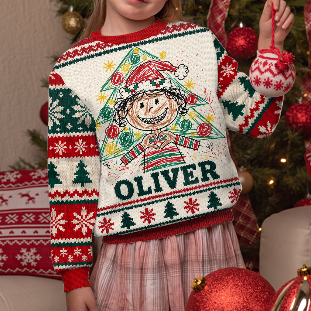 Amazing Kid Hand Drawing Sweater - Personalized Kid Ugly Sweater